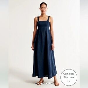 Abercrombie The Linen Collection Premium Linen Bow Back Navy Blue Maxi Dress